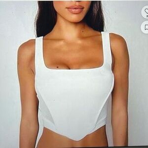 Tiger Mist Lenna Corset Crop Top White Square Neck